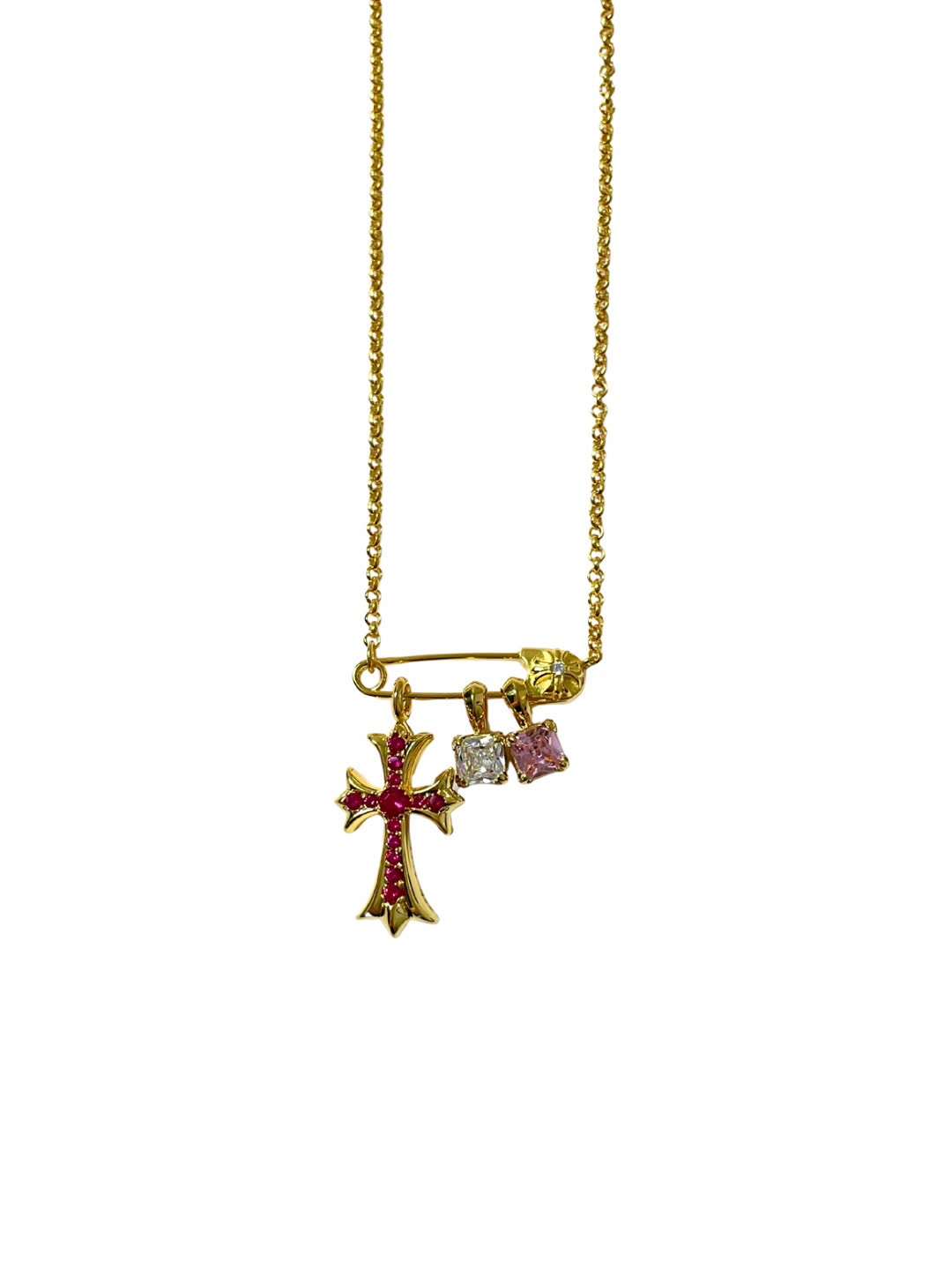 Chrome Hearts Gold Cross Pendant with Gemstones